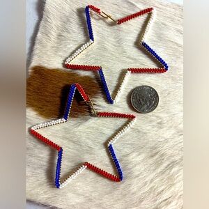 Hand beaded star hoop earrings